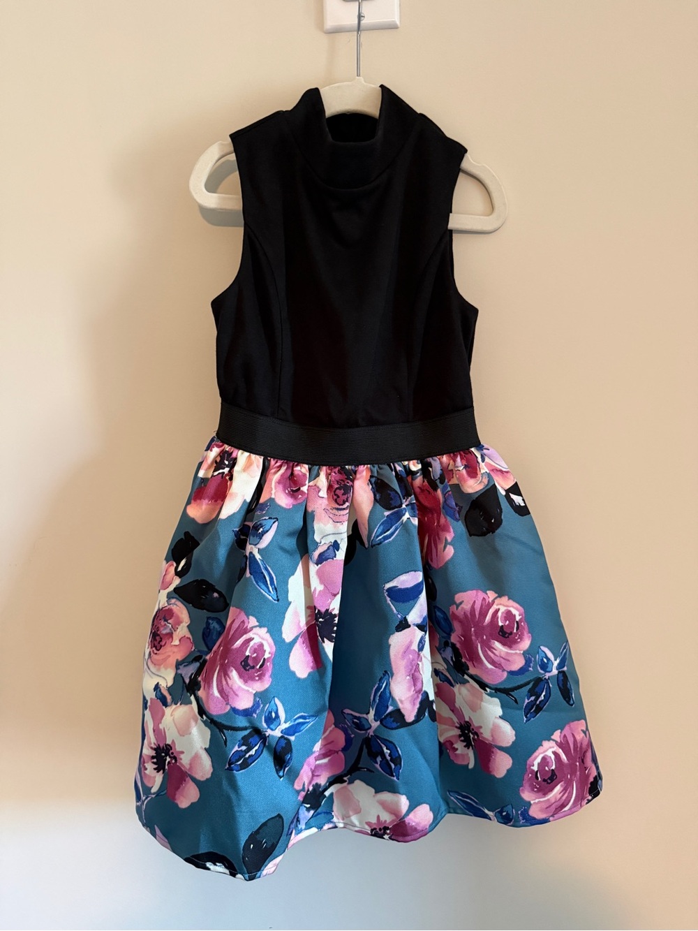 Zunie Black & Teal Floral Fit-and-Flare Dress